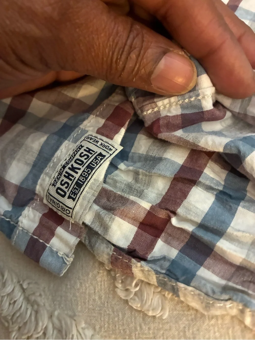 Pre-owned OshKosh B'gosh Youth’s Plaid Button-Down Shirt - White, Blue & Brown